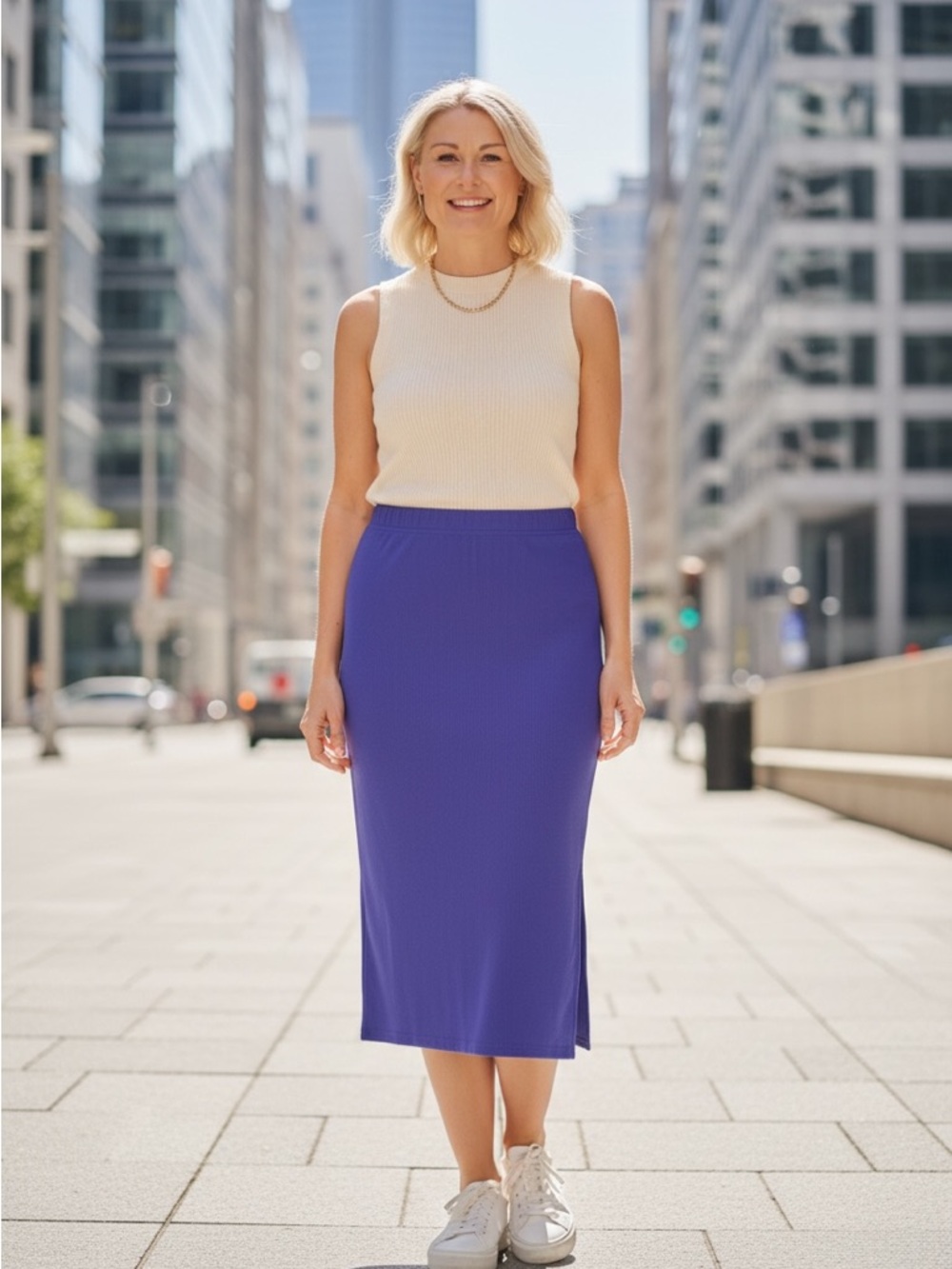 Classic Purple Midi Skirt - Women's Stretch Pencil Skirt